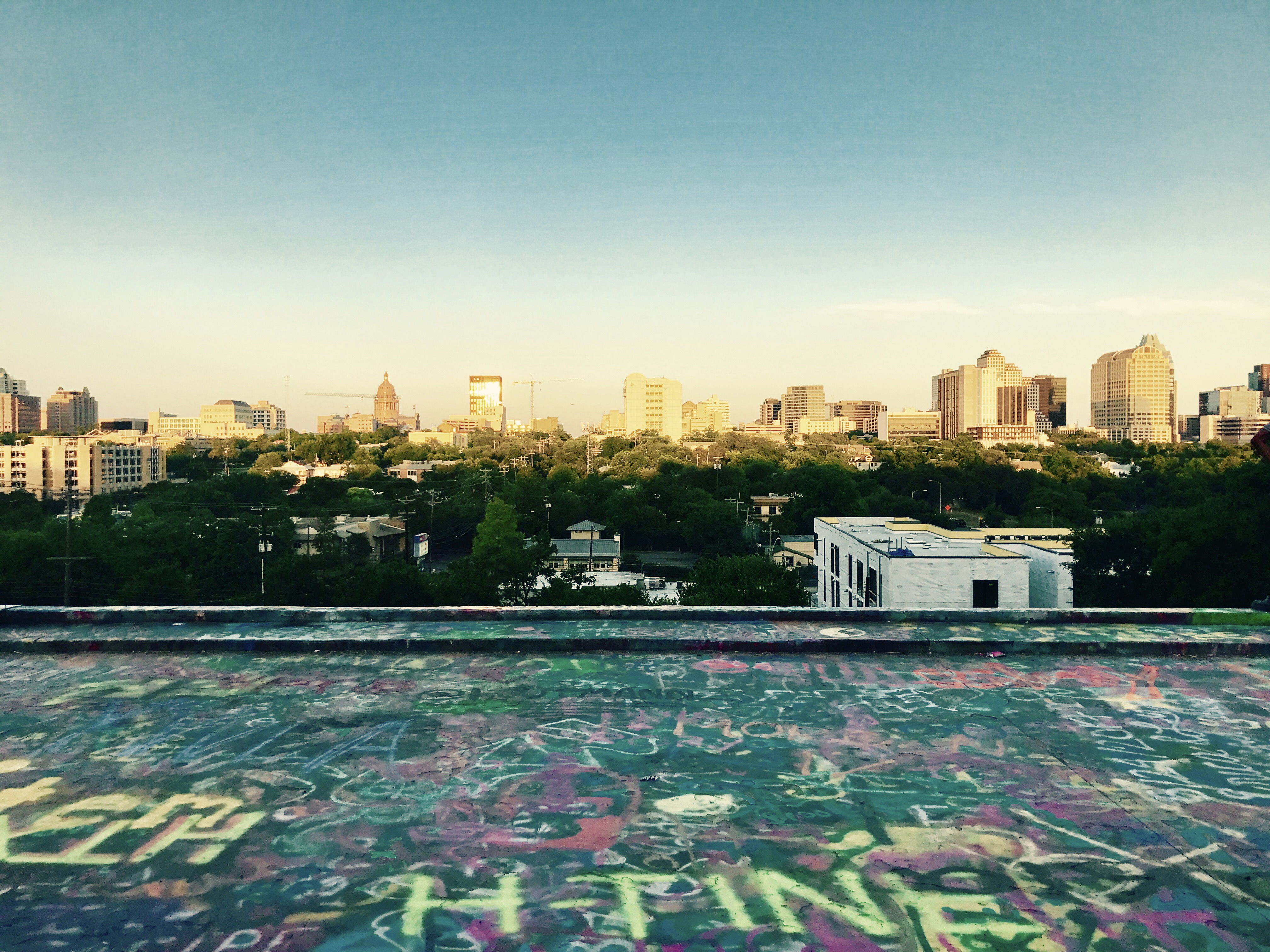 Austin, TX skyline from a graffiti park.